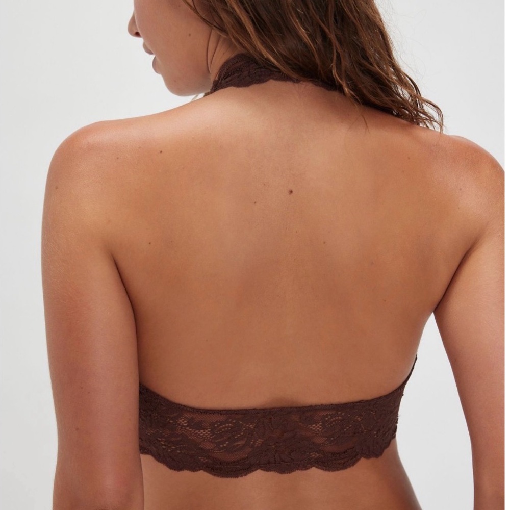 FREE PEOPLE Last Dance Lace Halter Bralette in Chocolate Brown. Size small - Picture 2 of 7